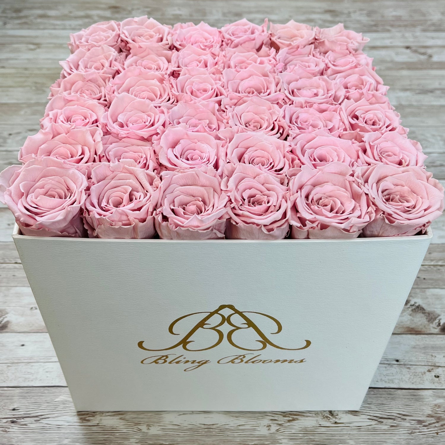 White Square Bloom Box | Pink Infinity Roses | Bling Blooms