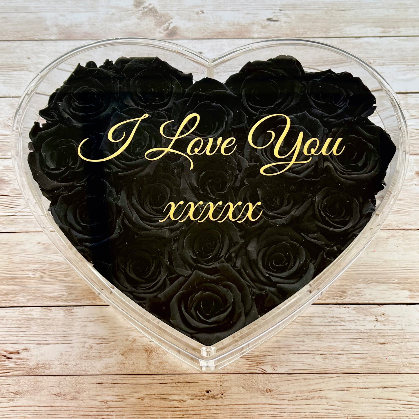 Infinity Rose Acrylic Heart Box - Valentina 18 - Black Infinity Roses - One Year Roses - Rose Colours divider-Midnight Black