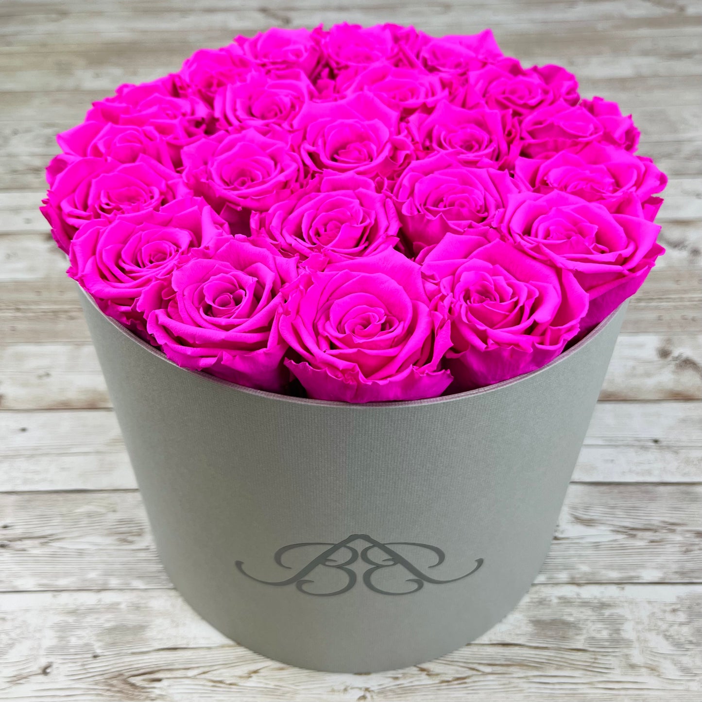 Large Round Grey Infinity Rose Box - Shocking Pink Eternal Roses - One Year Roses - Rose Colours divider-Shocking Pink