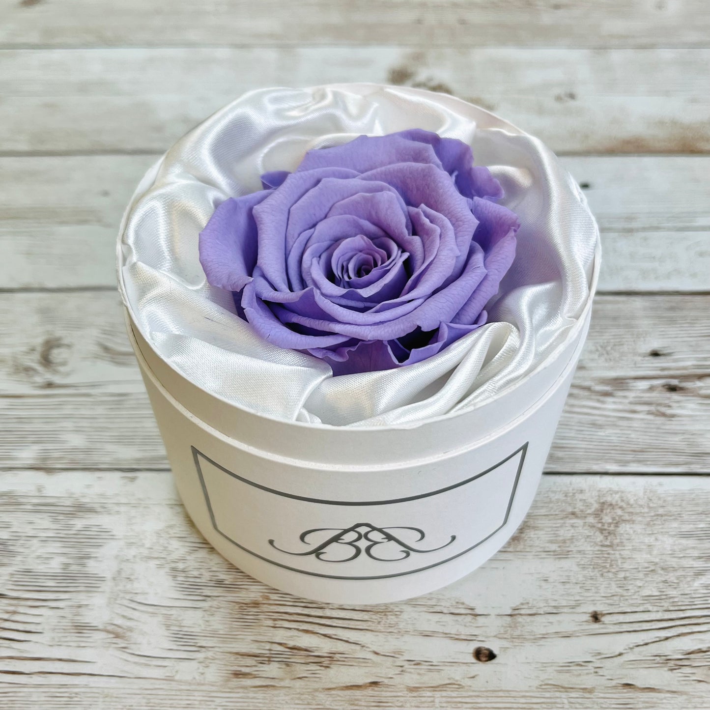 Personalised Mini Rose Hatbox - Single lavender Infinity Rose - One Year Roses - Rose Colours divider-Lavender Haze