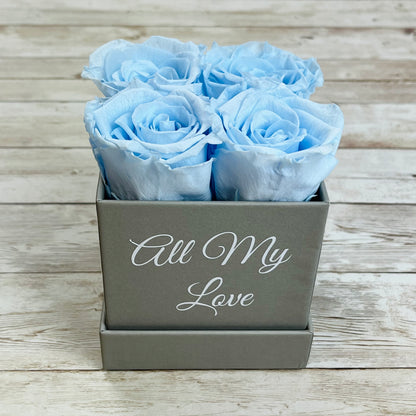 Grey Square petite Infinity Rose Box - Infinity Roses - Baby Blue One Year Roses - Rose Colours divider-Baby Blue