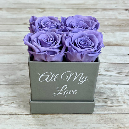Grey Square Petite Infinity Rose Box - Infinity Roses - Lavender One Year Roses - Rose Colours divider-Lavender Haze