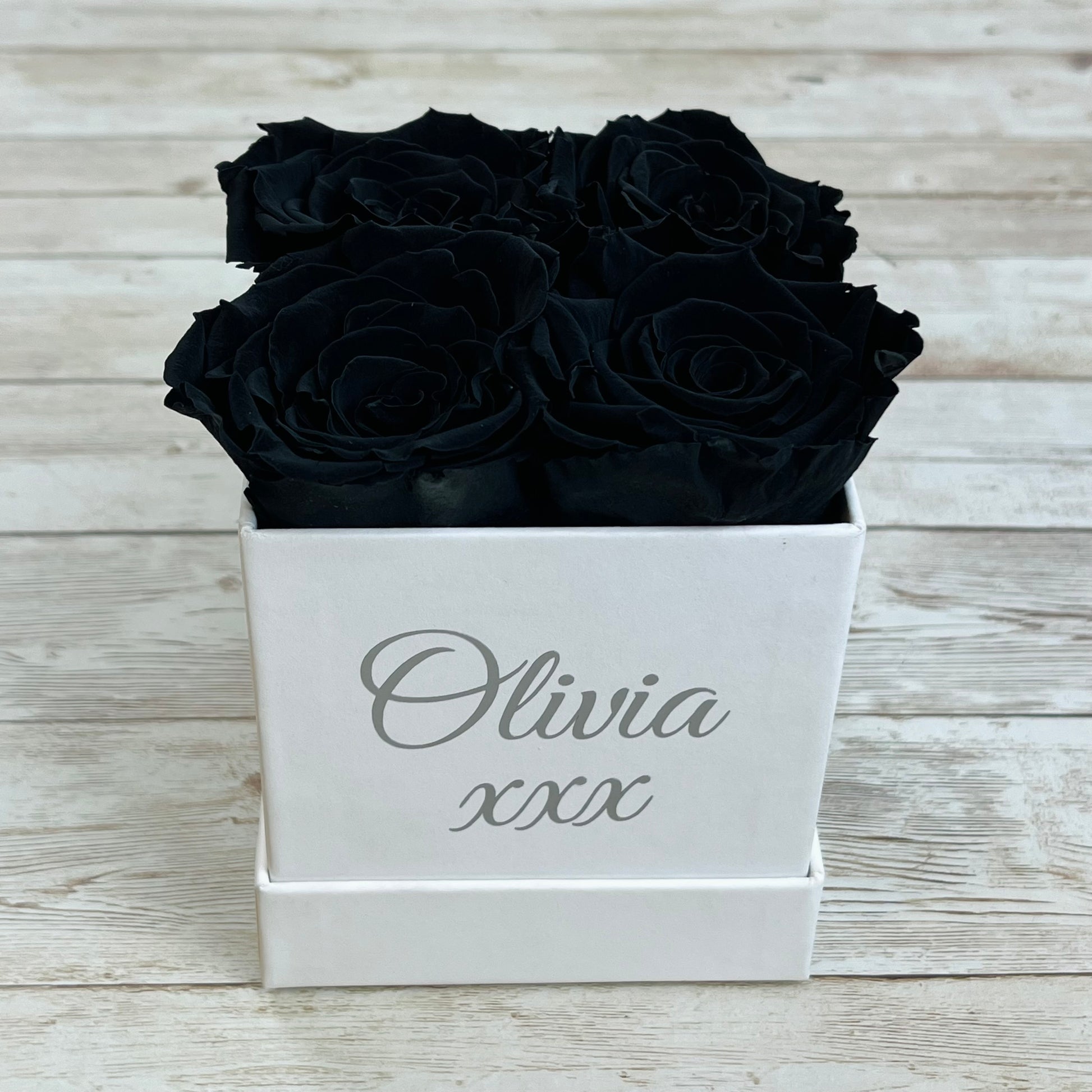 White Infinity Petite Rose Box - Infinity Roses - Black One Year Roses - Rose Colours divider-Midnight Black