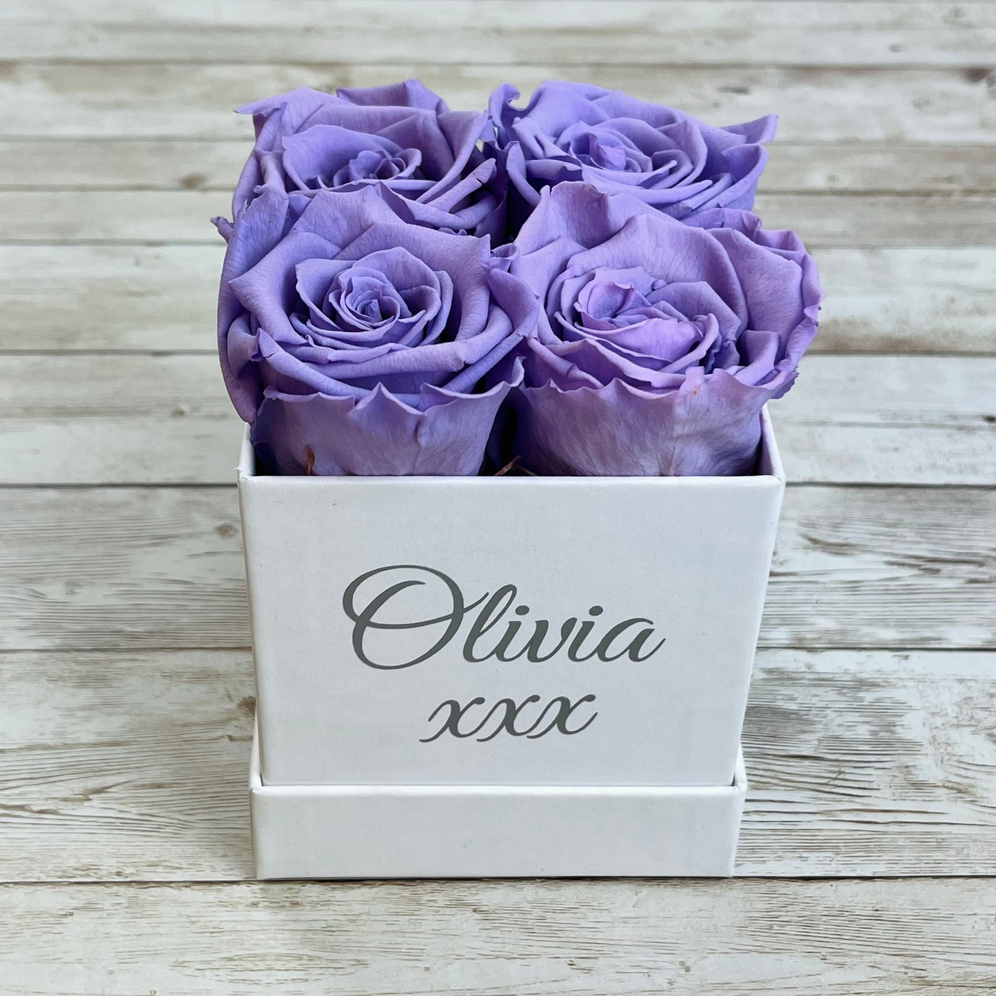White Square Petite Infinity Rose Box - Infinity Roses - Lavender One Year Roses - Rose Colours divider-Lavender Haze