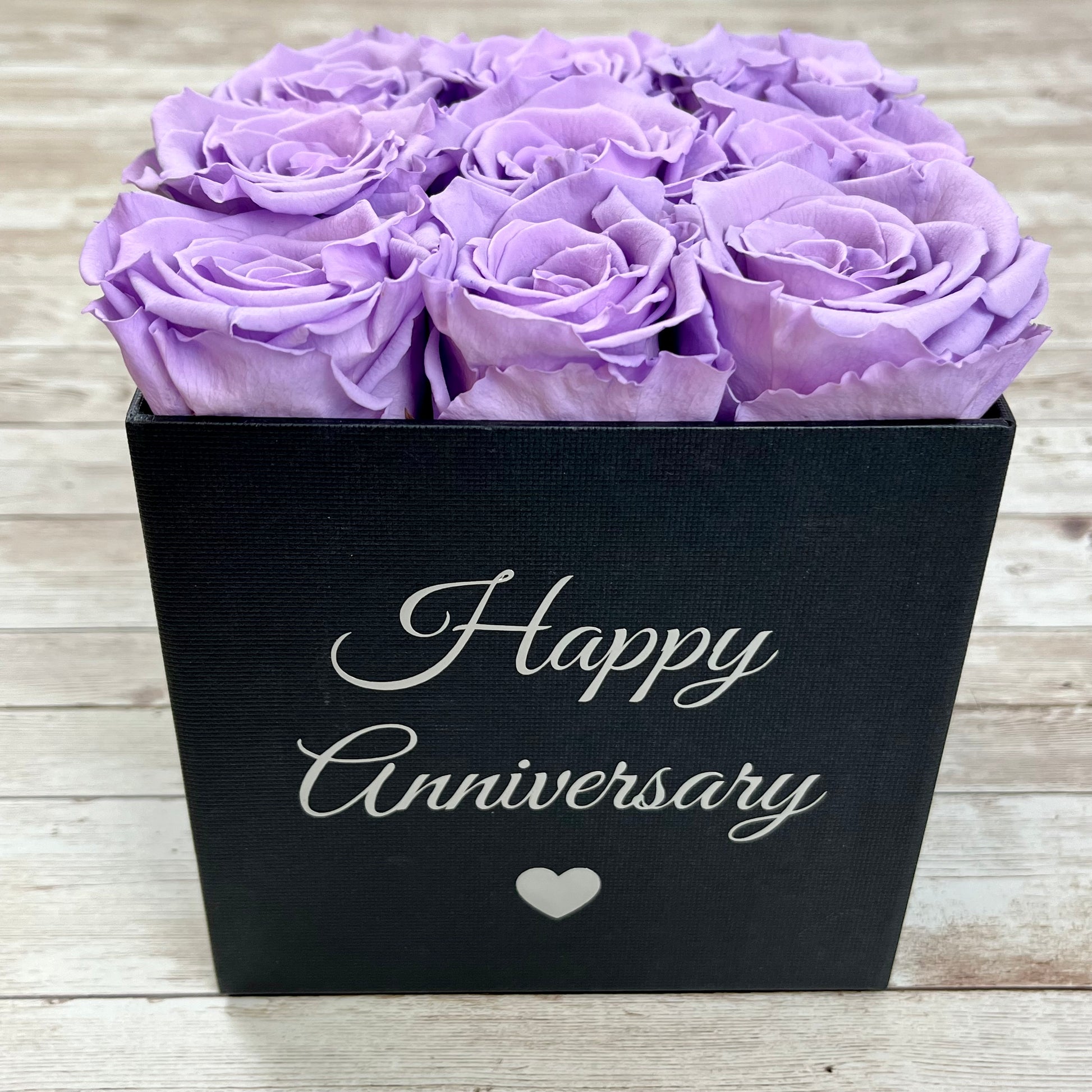 Black Square Infinity Rose Box - Infinity Roses - Lavender One Year Roses - Box of Roses - Rose Colours divider-Lavender Haze