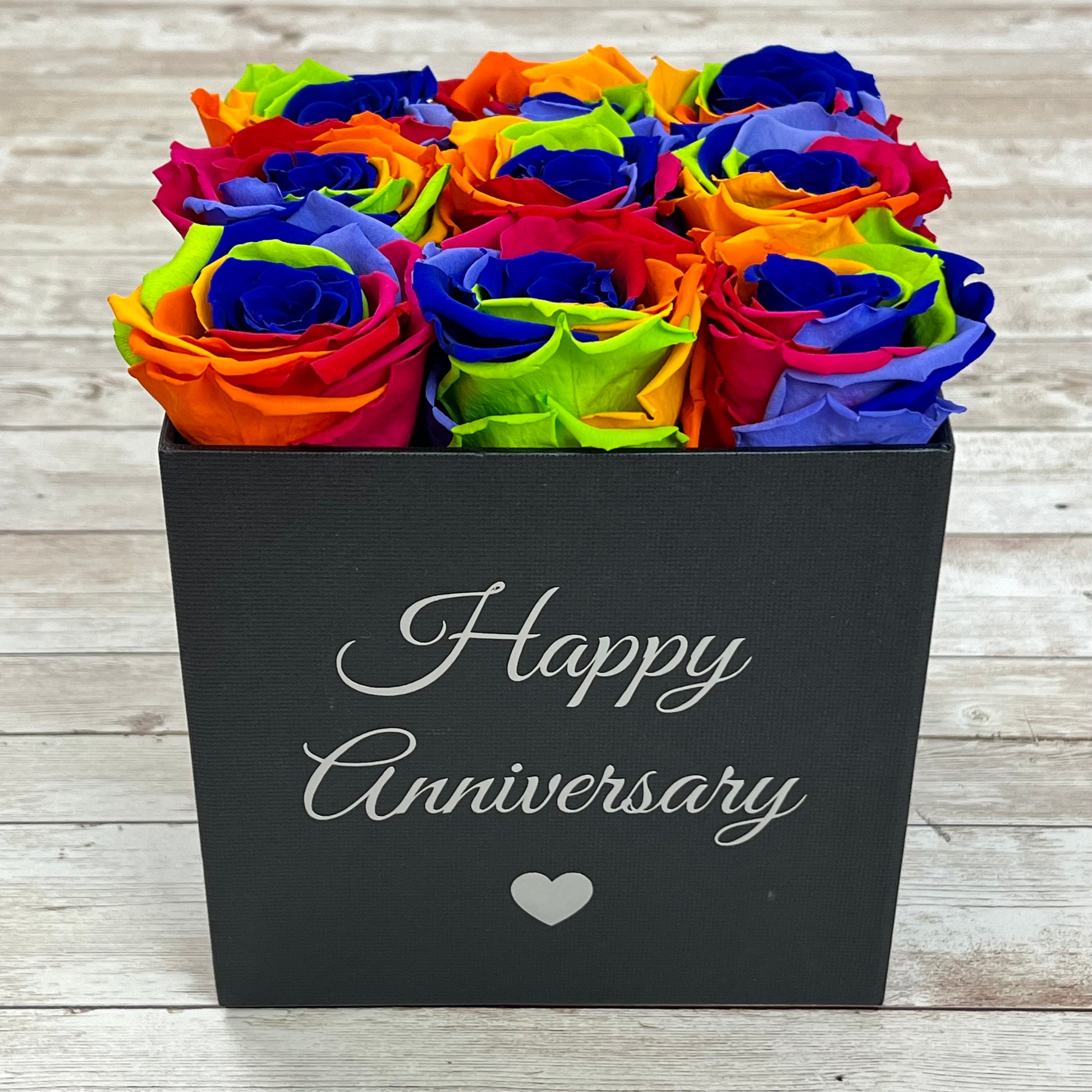 Infinity Rose Box - Square - Infinity Roses - Rainbow One Year Roses - Box of Roses - Rose Colours divider-Carnival Rainbow