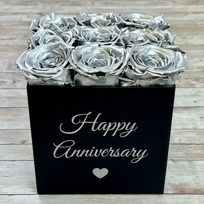 Black Square Infinity Rose Box - Infinity Roses - Silver One Year Roses - Rose Colours divider-Silver Sensation