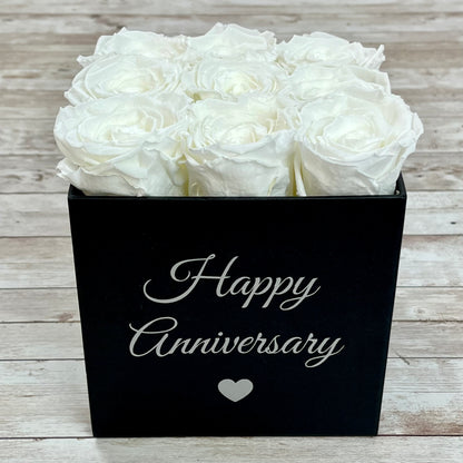 Black Square Infinity Rose Box - Infinity Roses - White One Year Roses - Box of Roses - Rose Colours divider-Angelic White