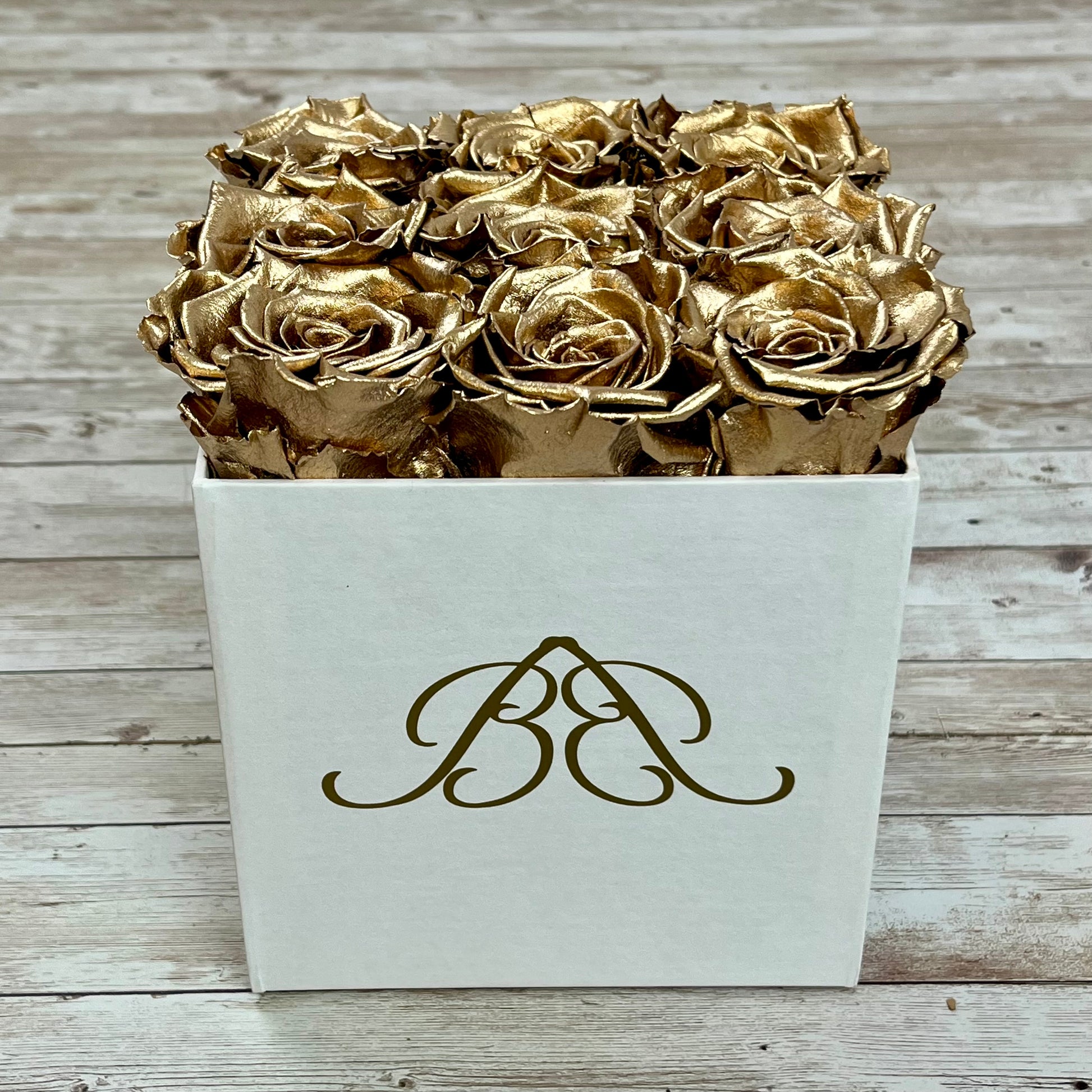 White Square Infinity Rose Box - Infinity Roses - Gold One Year Roses - Box of Roses - Rose Colours divider-Glamorous Gold