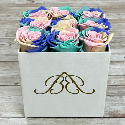 White Square Infinity Rose Box - Infinity Roses - Pastel Rainbow One Year Roses - Rose Colours divider-Pastel Rainbow