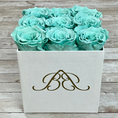 White Square Infinity Rose Box - Infinity Roses - Tiffany Blue One Year Roses - Rose Colours divider-Tiffany Blue