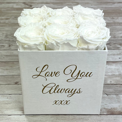White Square Infinity Rose Box - Infinity Roses - White One Year Roses - Box of Roses - Rose Colours divider-Angelic White