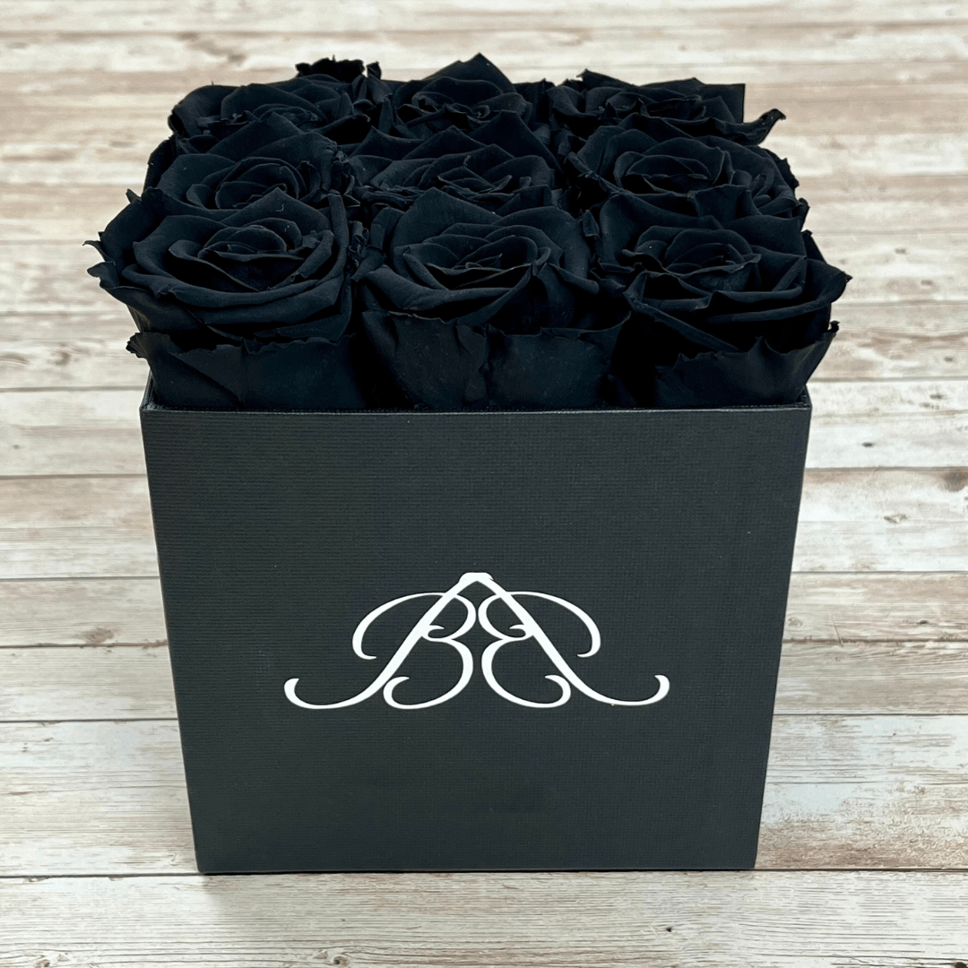 Infinity Rose Box - Square - Infinity Roses - Black One Year Roses - Box of Roses  - Rose Colours divider-Midnight Black