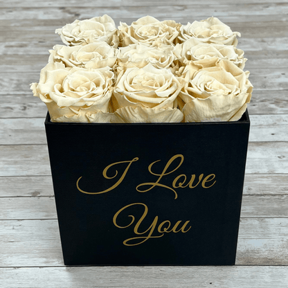 Black Square Infinity Rose Box - Infinity Roses - Champagne One Year Roses - Rose Colours divider-Vintage Champagne