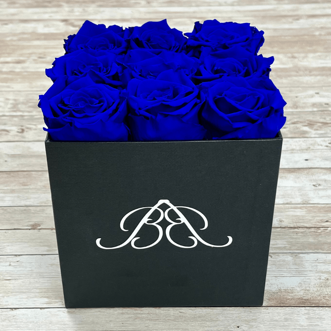 Black Square Infinity Rose Box - Infinity Roses - Sapphire Blue One Year Roses - Rose Colours divider-Sapphire Blue