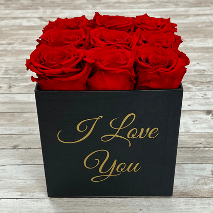 Square Infinity Rose Box - Red Infinity Roses - One Year Roses - Black Square Box - Rose Colours divider-Ruby Red