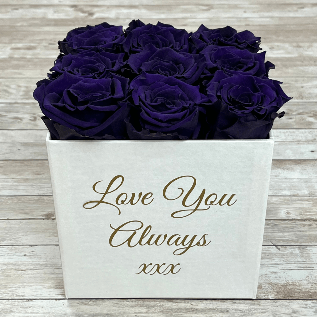 White Square Infinity Rose Box - Infinity Roses - Purple One Year Roses - Box of Roses - Rose Colours divider-Purple Reign