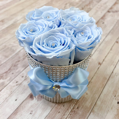 Ultimate Bling Petite Rose Box - Blue Infinity Roses - One Year Roses - Silver Bling Box - Rose Colours divider-Baby Blue