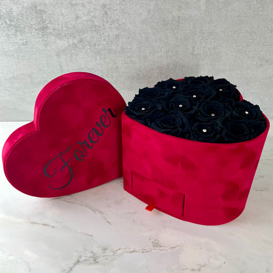 Black Infinity Roses | Red Velvet Heart Rose Box | Bling Blooms