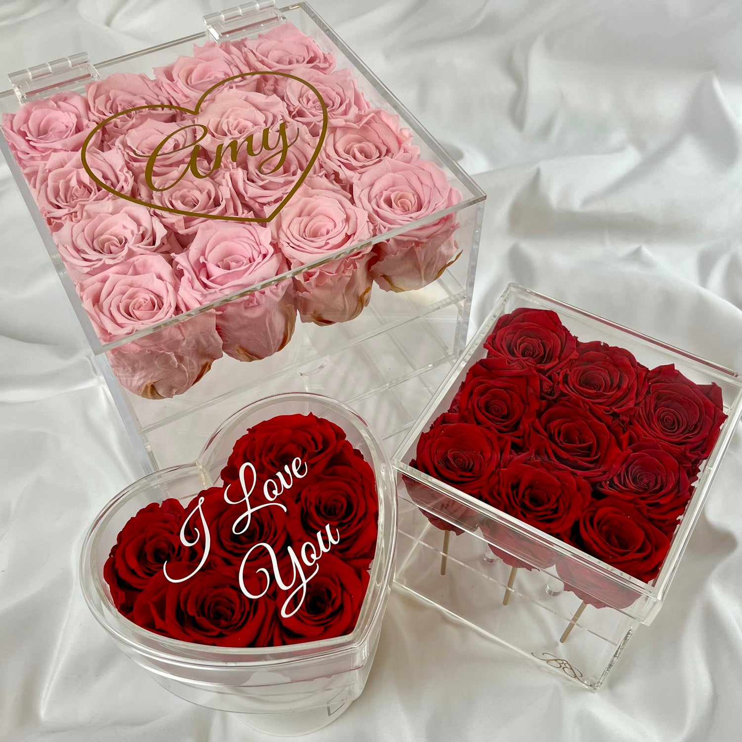 Clear Infinity Rose Collection - Eternal Roses - Forever Roses in a Clear Box - Acrylic - Bling Blooms