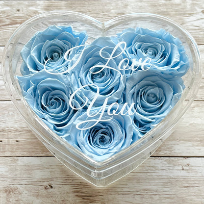 Infinity Rose Acrylic Heart Box - Baby Blue Infinity Roses - One Year Roses -Gift  - Rose Colours divider-Baby Blue