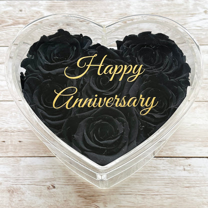 nfinity Rose Acrylic Heart Box - Valentina 6 - Black Infinity Roses - One Year Roses - Anniversary Gift - Rose Colours divider-Midnight Black
