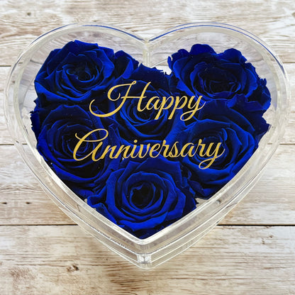 Infinity Rose Acrylic Heart Box - Valentina 6 - Blue Infinity Roses - One Year Roses - Rose Colours divider-Sapphire Blue