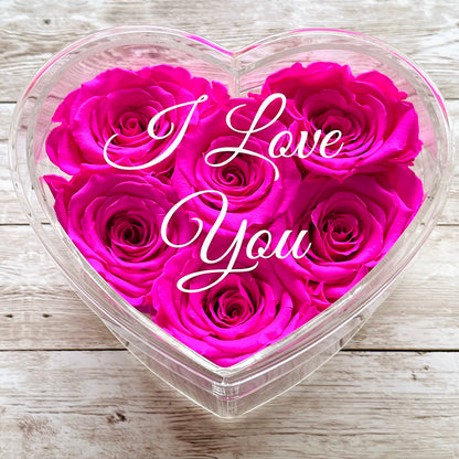 Infinity Rose Acrylic Heart Box - Valentina 6 - Pink Infinity Roses - One Year Roses - Rose Colours divider-Shocking Pink
