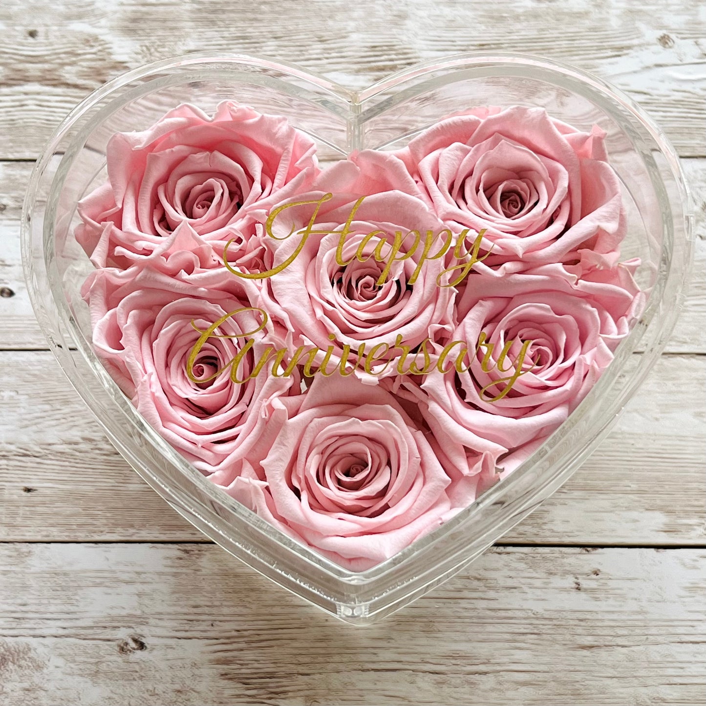 Infinity Rose Acrylic Heart Box - Valentina 6 - Pink Infinity Roses - One Year Roses - Rose Colours divider-Petal Pink