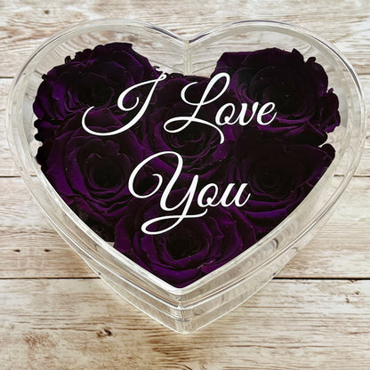 Infinity Rose Acrylic Heart Box - Purple Infinity Roses - One Year Roses - Gift - Rose Colours divider-Purple Reign