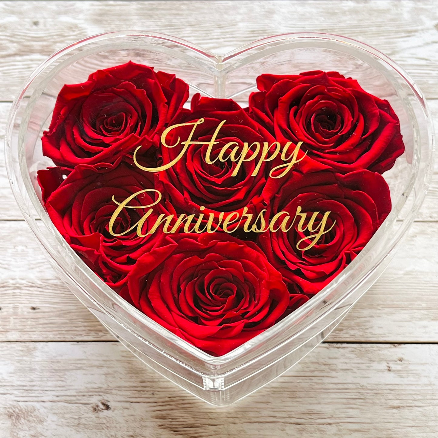 Infinity Rose Acrylic Heart Box - Valentina 6 - Ruby Red Infinity Roses - One Year Roses - Anniversary Gift - Rose Colours divider-Ruby Red