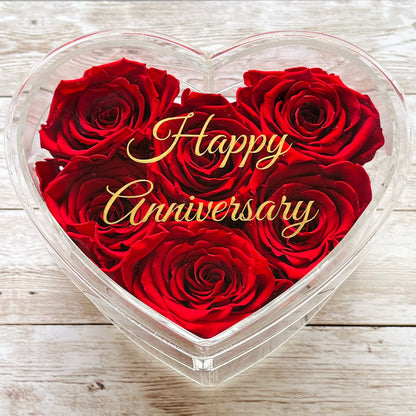 Infinity Rose Acrylic Heart Box - Red Infinity Roses - One Year Roses - Anniversary Gift - Rose Colours divider-Ruby Red