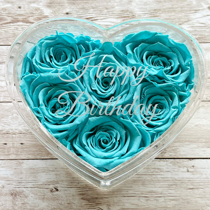 nfinity Rose Acrylic Heart Box - Valentina 6 - Tiffany Blue Infinity Roses - One Year Roses - Anniversary Gift - Rose Colours divider-Tiffany Blue