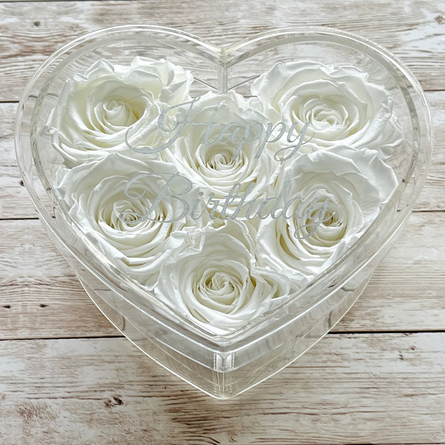 Infinity Rose Acrylic Heart Box - Valentina 6 - White Infinity Roses - One Year Roses -Rose Colours divider-Angelic White