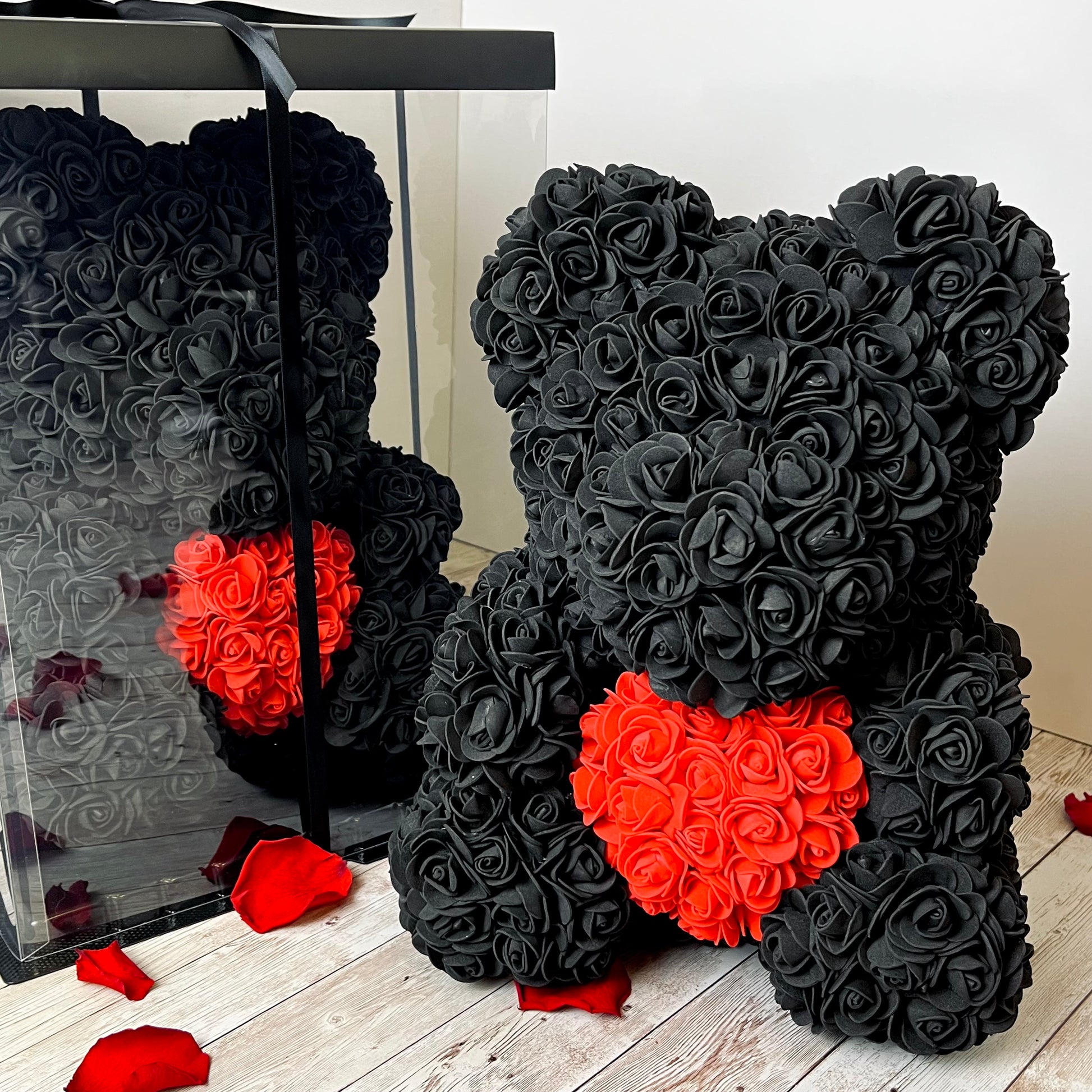Black Forever Rose Bears| Eternal Rose Teddy | Gift Boxed Bears | Red Heart