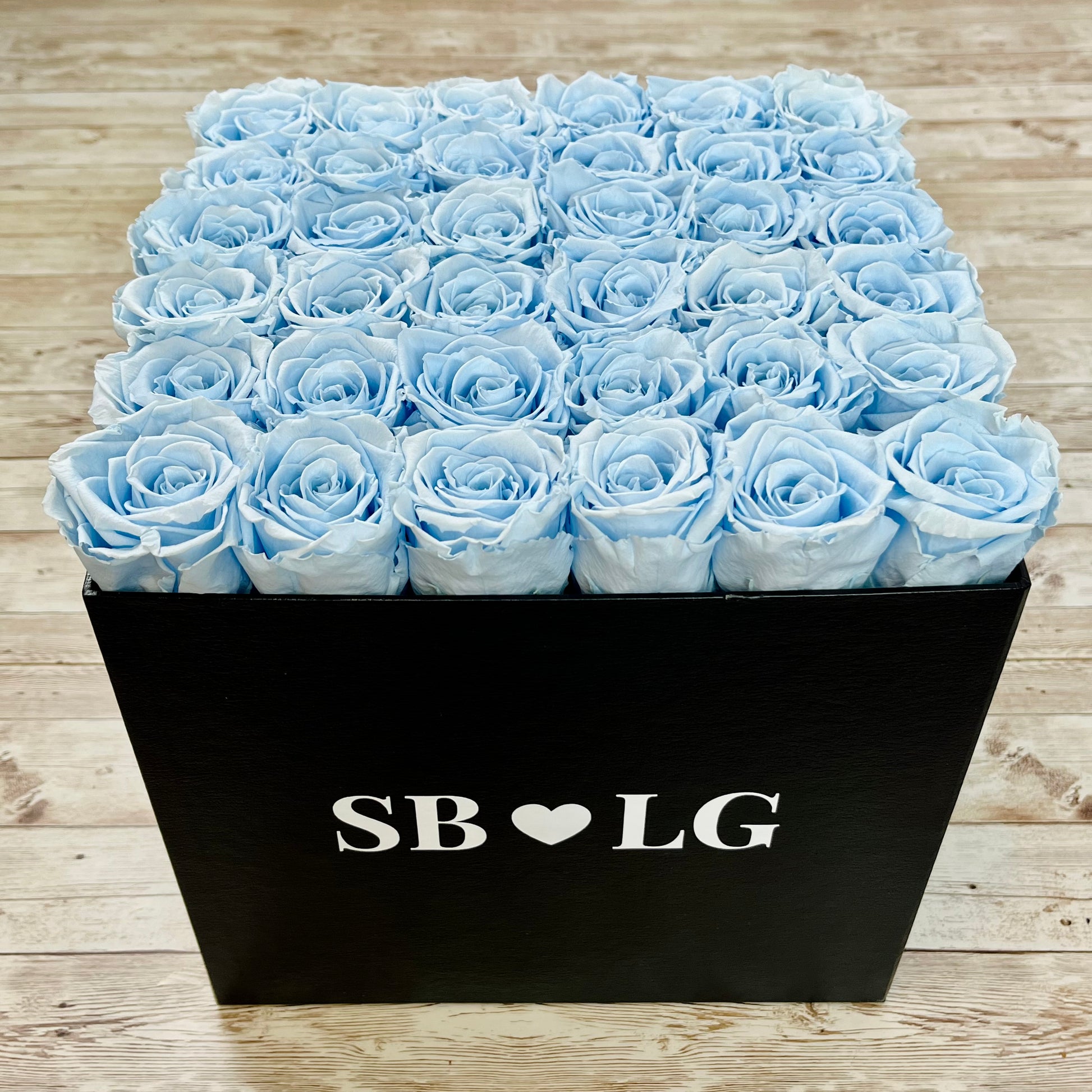 Black Square Bloom Box - Baby Blue Infinity Roses - One Year Roses - Rose Colours divider-Baby Blue