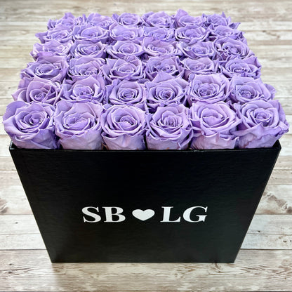 Black Square Bloom Box - Lavender Infinity Roses - One Year Roses - Box of Roses - Rose Colours divider-Lavender Haze