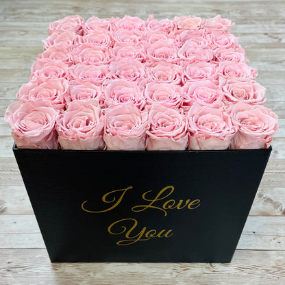 Black Square Bloom Box - Pink Infinity Roses - One Year Roses - Box of Roses - Rose Colours divider-Petal Pink