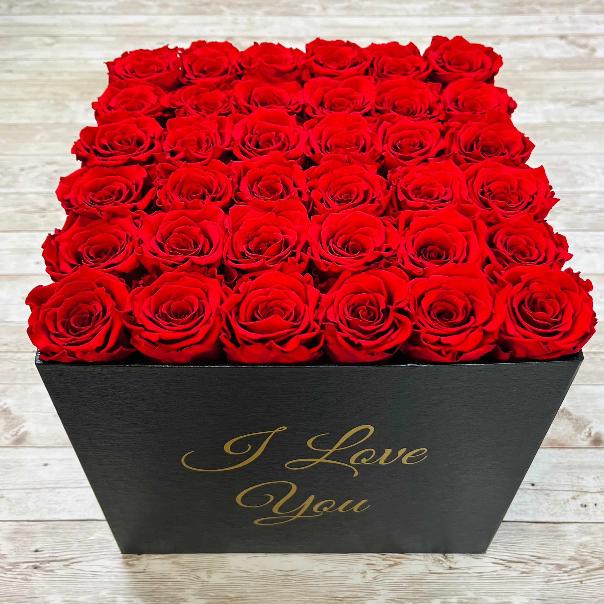 Black Square Bloom Box - Red Infinity Roses - Everlasting Roses - Box of Roses - Rose Colours divider-Ruby Red