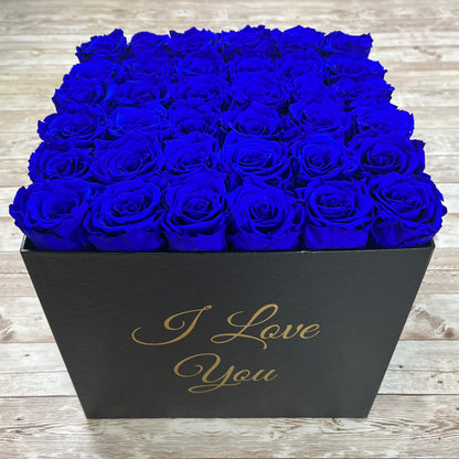Black Square Bloom Box -Blue Infinity Roses - One Year Roses - Box of Roses - Rose Colours divider-Sapphire Blue