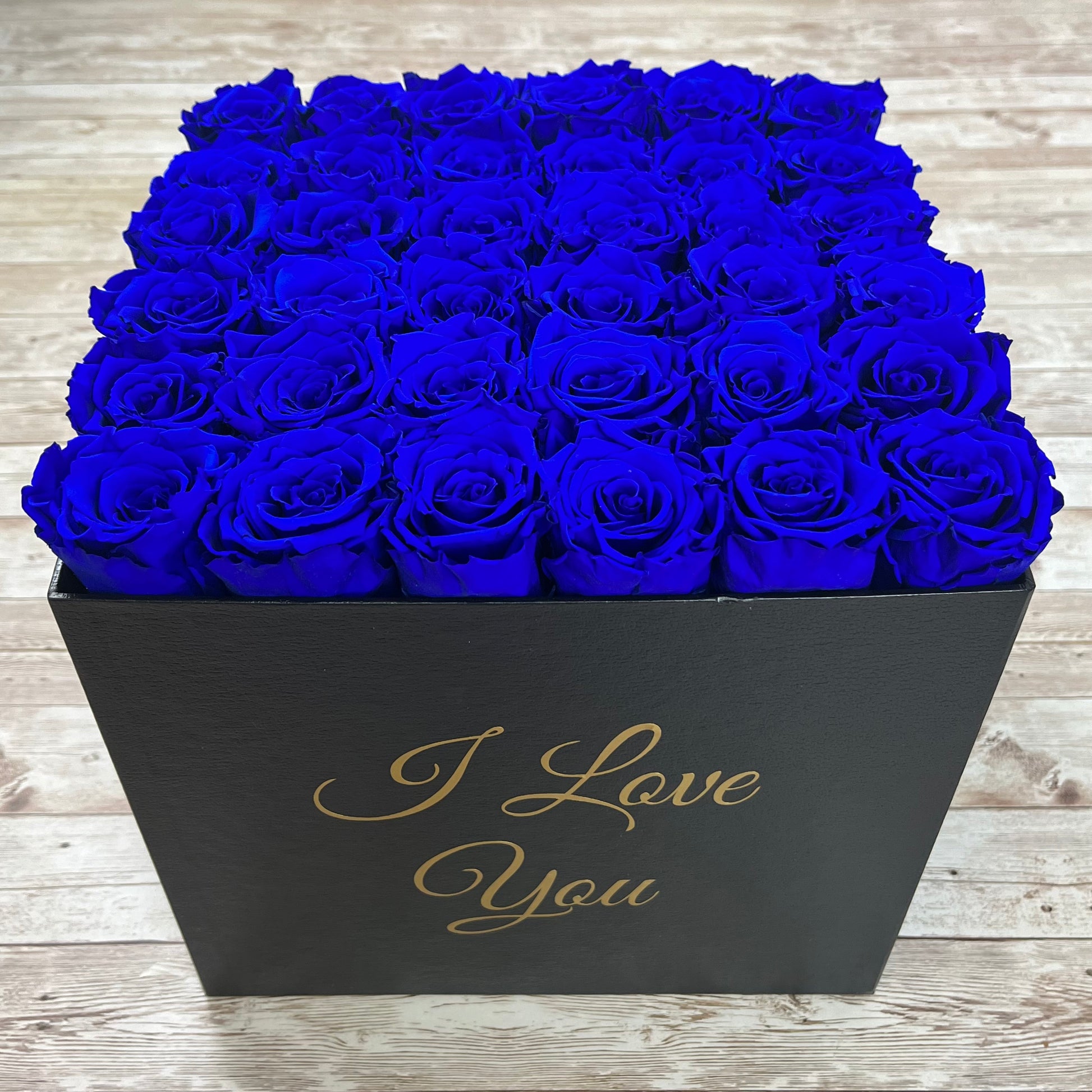 Black Square Bloom Box -Blue Infinity Roses - Forever Roses - Box of Eternal Roses - Rose Colours divider-Sapphire Blue