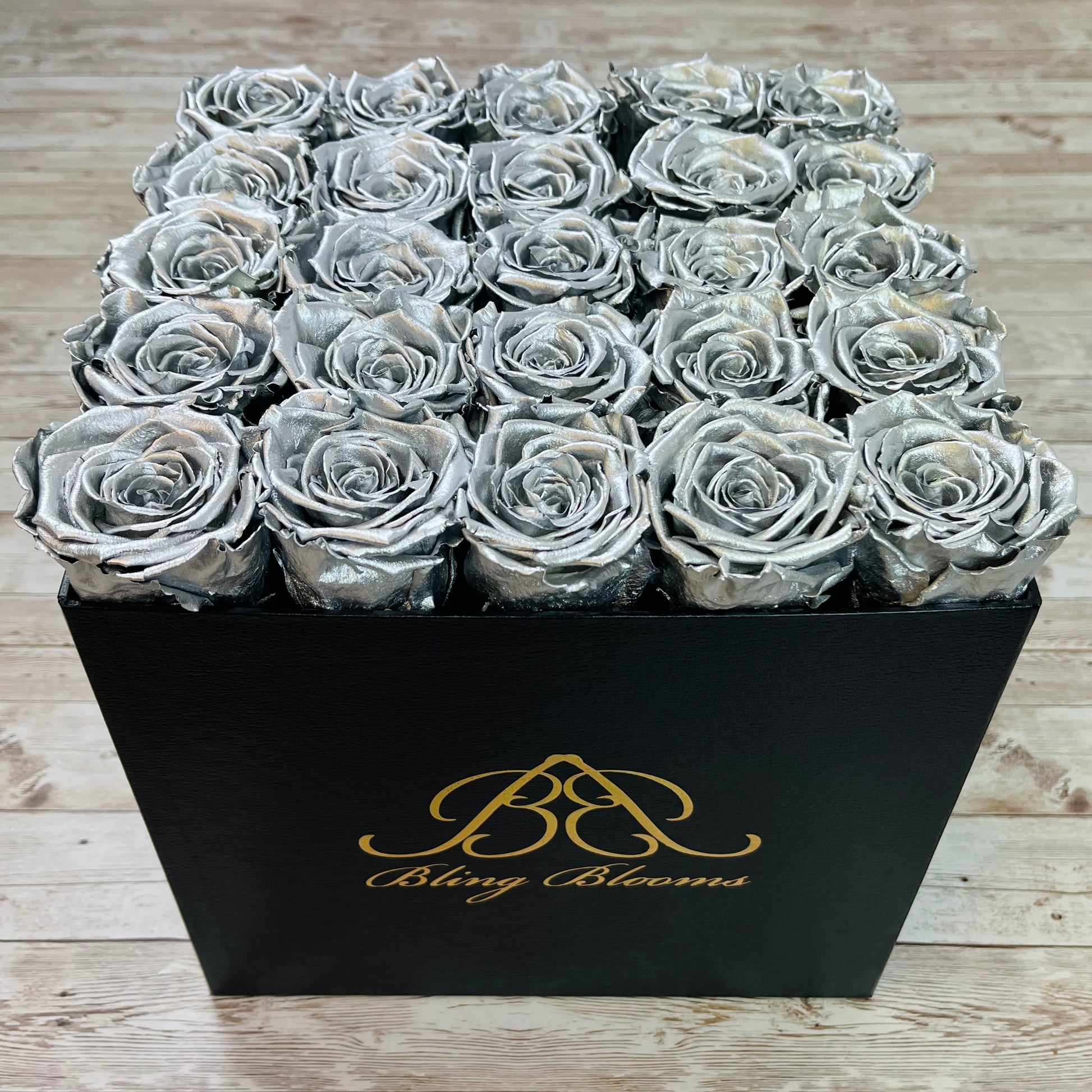 Black Square Bloom Box - Infinity Roses - Silver One Year Roses - Box of Roses - Rose Colours divider-Silver Sensation
