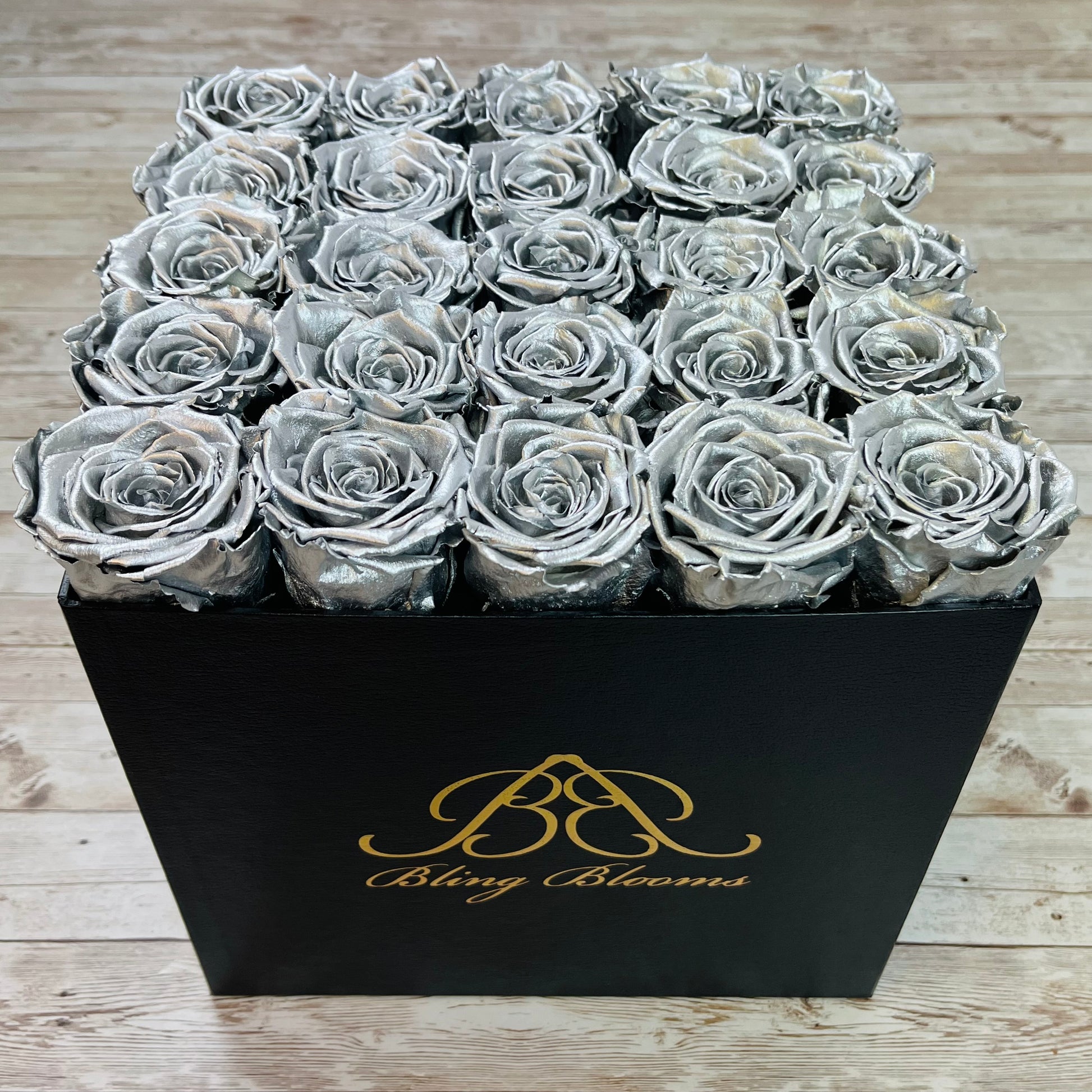 Black Square Bloom Box - Infinity Roses - Silver Forever Roses - Box of Eternal Roses - Rose Colours divider-Silver Sensation