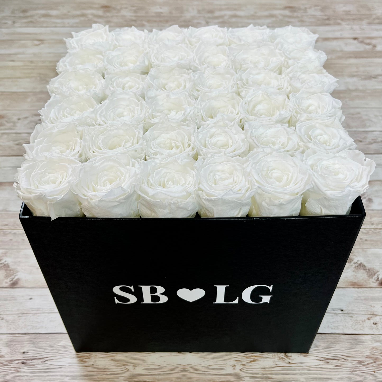 Black Square Bloom Box - Infinity Roses - White One Year Roses - Box of Roses - Rose Colours divider-Angelic White