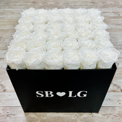 Black Square Bloom Box - Infinity Roses - White One Year Roses - Box of Roses - Rose Colours divider-Angelic White
