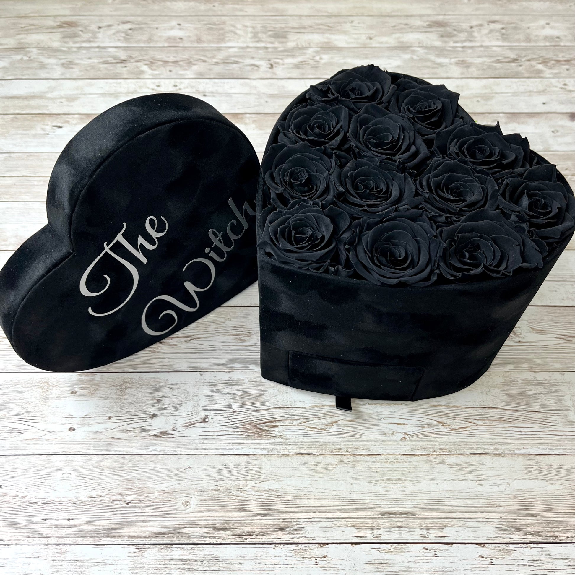 Black Velvet Heart Infinity Rose Box - Black Eternal Roses - Forever Roses - Bling Blooms