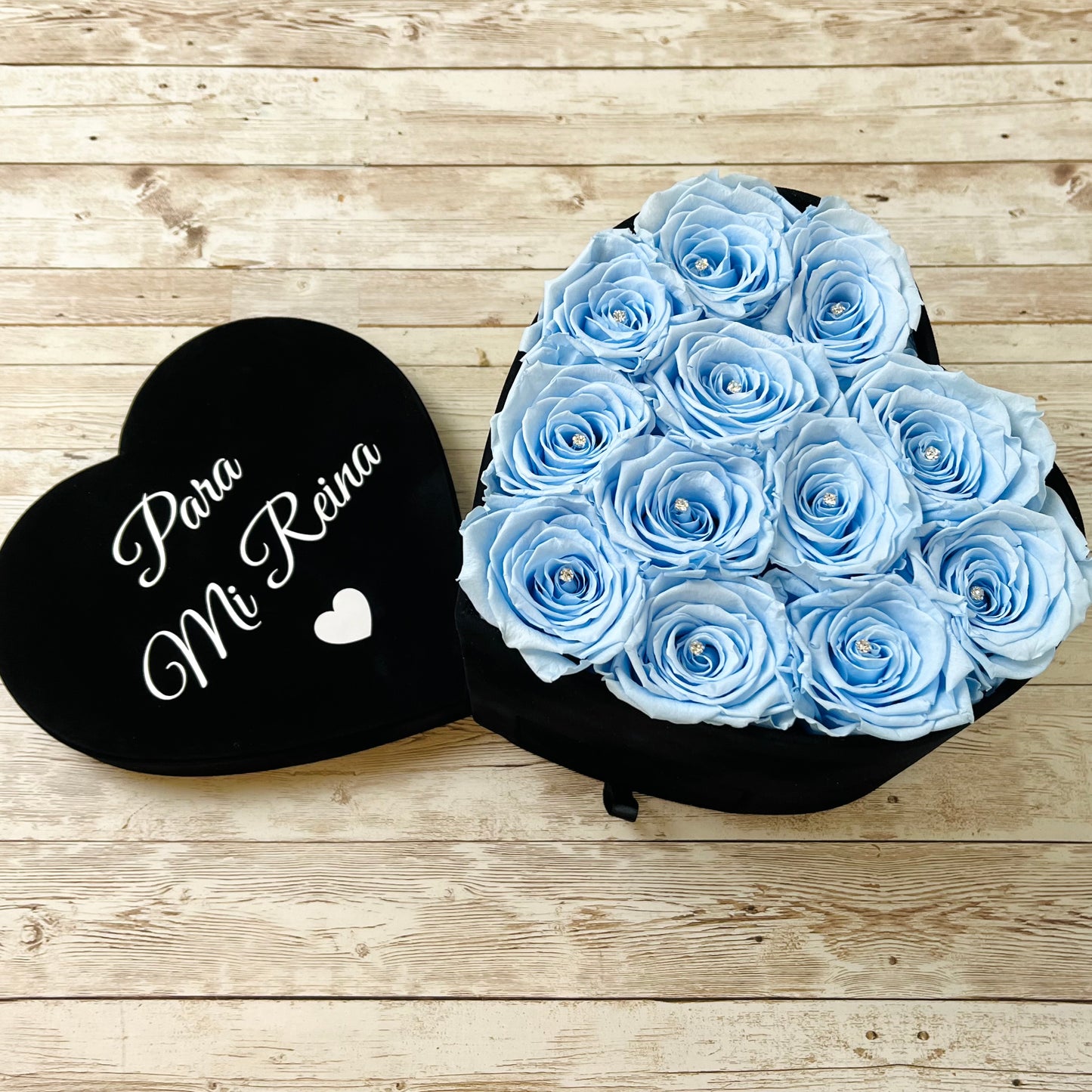 Black Velvet Heart Infinity Rose Box - Baby Blue Eternal Roses - Forever Roses - Rose Colours divider-Baby Blue