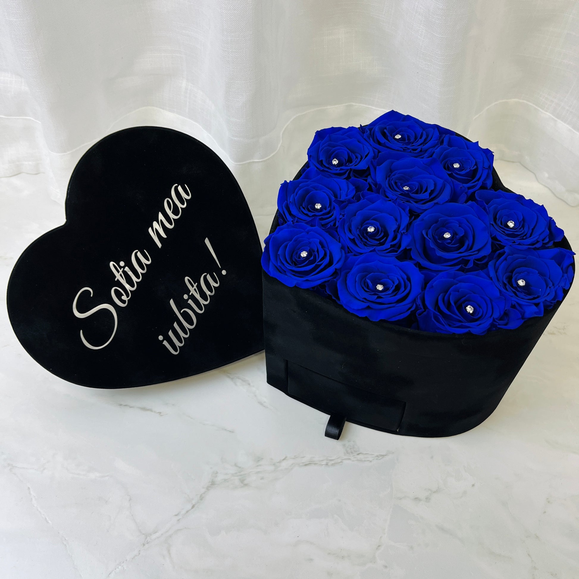 Velvet Heart Infinity Rose Box -  Blue Forever Roses -  Eternal Roses - Bling Blooms