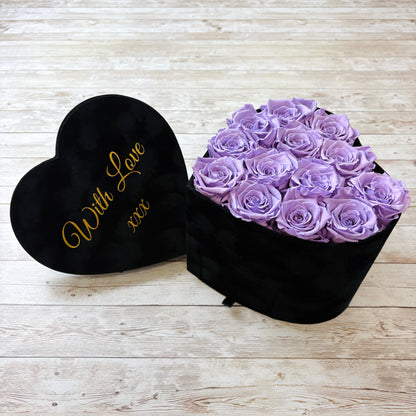 Black Velvet Heart Infinity Rose Box - Lavender Forever Roses in a Box - Rose Colours divider-Lavender Haze