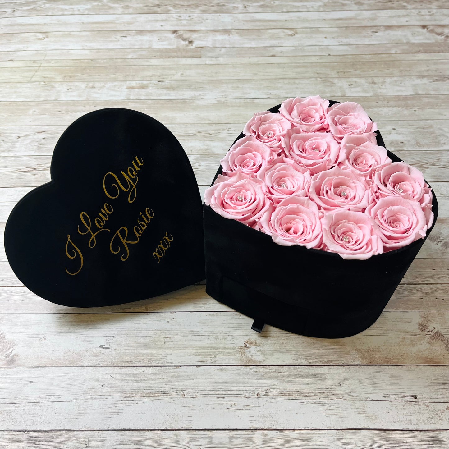 Black Velvet Heart Infinity Rose Box - Pink Forever Roses - Personalised Eternal Rose Box - Rose Colours divider-Petal Pink